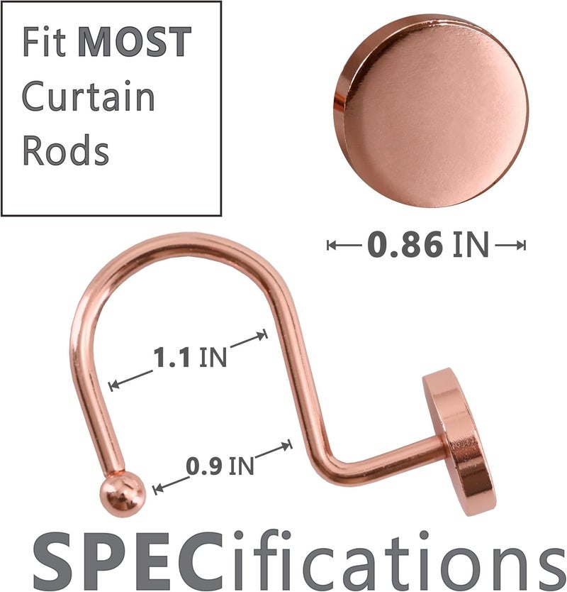 Popkozzi Rose Gold Shower Curtain Hooks Rings: Round Button Design Rustproof Heavy Metal Shower Curtain Rings for Bathroom - Modern Simple Decorative Shower Curtain Hangers for Shower Rod - Set of 12 - Image 5